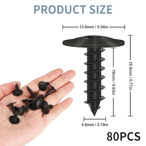 80 x Blechschrauben, Karosserieschrauben, Schrauben Schwarz, Schrauben Auto, Torx Schrauben, Auto Unterboden Schrauben, Selbstschneidende Schrauben für Autotürverkleidungen, M5 x 16mm