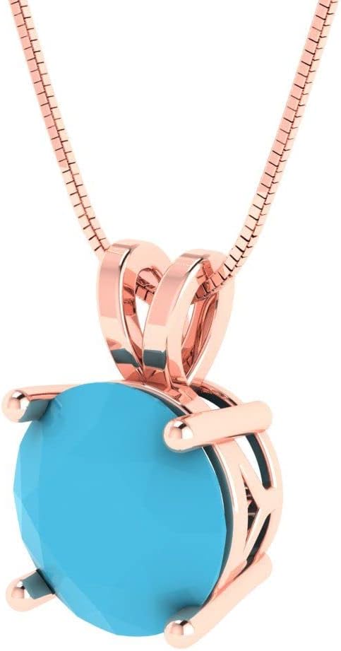 Clara Pucci 3 cttw Turquoise Rose Gold-Plated Silver Necklace and Pendant for Women (18" Box Chain,Round Cut,9mm) - Image 2