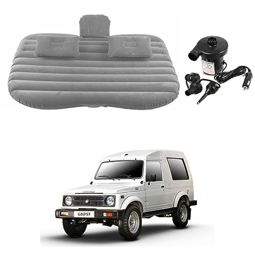 Image of Oshotto Multifunctional Car Travel Bed Mattress with Two Air Pillows, Car Air Pump Compatible with Maruti Suzuki Gypsy (Grey)