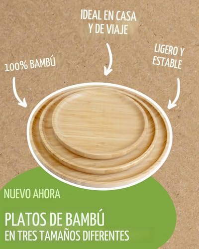 Miniatura 3 de Pandoo Platos De Bambú Reutilizables - Juego De 4 Redondos De Madera, Vajilla Decorativa, 25 Cm