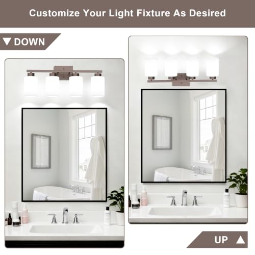 Image of IZORRO Bathroom Light Fixtures, Modern Vanity Lights, Bathroom Lighting Fixtures Over Mirror with Milky White Shade, Wall Sconce for Living Room Cabinet Bedroom (Oil Rubbed Bronze, 4-Light)