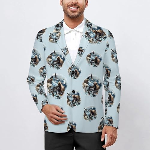 Wild Alaskan Animals Collage Men's Suit Jacket 2 Button Lapel Blazers Business Coat Tuxedo for Wedding Dinner2