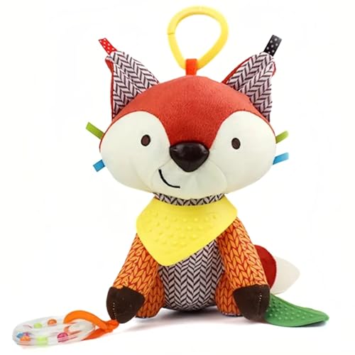 Image of Maple Toys 6-in-1 Multi-Sensory Plush Toy with Teethers, Rattles, Crinkle Paper, Texture Tabs and Cute Bell Sounds, Removeable Hook for Crib/Stroller, Great Gift for Birthdays/Baby Showers (Foxy)