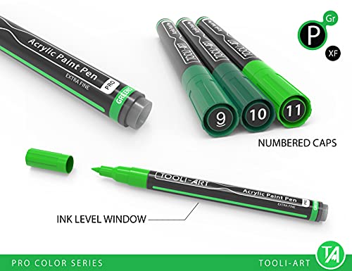 Acrylic Paint Pens 22 Green Tones Assorted Pro Color Series Markers Set 0.7Mm Extra Fine Tip For Rock Painting, Glass, Mugs, Wood, Metal, Canvas, Diy Projects, Non Toxic, Waterbased, Quick Drying #TOP2
