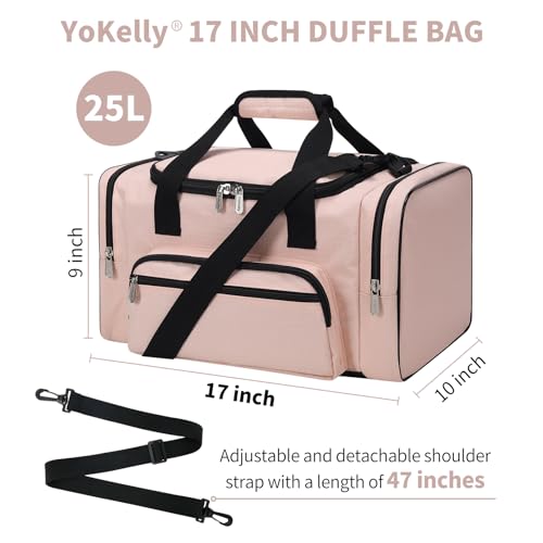 Image of Small Gym Duffle Bag, 17 inch, Pink | Carry On Weekender Bag, Travel Sport, 17x10x9 in