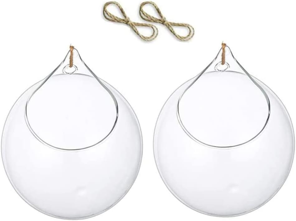 Glass Hanging Planter, 2pcs 10cm Hanging Glass Terrarium Succulents Planter, Globe Air Fern Plants Holder Vase Hanger with Big Opening for Home Decoration : Patio, Lawn & Garden