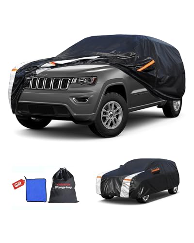 Multi-Layer Car Cover Custom Fit for Jeep Cherokee(2013-2026) 100% Waterproof All Weather for Automobiles Gift with Towel Heavy Duty Car Covers for Rain Sun UV Protection with Door Zipper