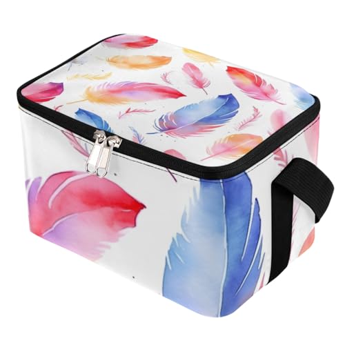 GzLeyigou Lunch Bags for Women Men 9 Cans,Watercolor Feather Hot & Cold Food Delivery Bag Insulated Grocery Bag Insulated Lunch Box Gradient Feathers Cooler Bag for Office Work Picnic Beach