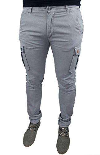 Pantalon Homme Cargo C. Battistini Jeans Couture gris clair en pur coton italien taille 48