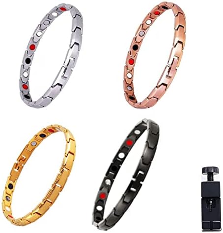 Plmzjm 4 Packs Magnetic Lymph Detox Bracelet for Women Men, Adjustable Lymph Detox Magnetic Bracelet Keep Fit, Lymph Drainage Magnetic Therapy Bracelets for Arthritis Pain Relief
