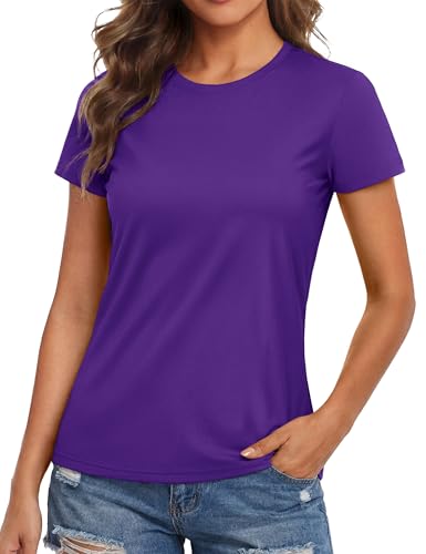 MAGCOMSEN Workout Tops Women Rashguard Short Sleeve T Shirts Athletic Purple Tops Dry Fit Tshirts for Women Outdoor Running, S