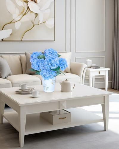 6PCS Premium Blue Silk Hydrangea Artificial Flowers Bouquets - Realistic Fake Hydrangea with Stems, Faux Flower Arrangement for Home Wedding Party Baby Shower Table Centerpieces Decoration - Image 6
