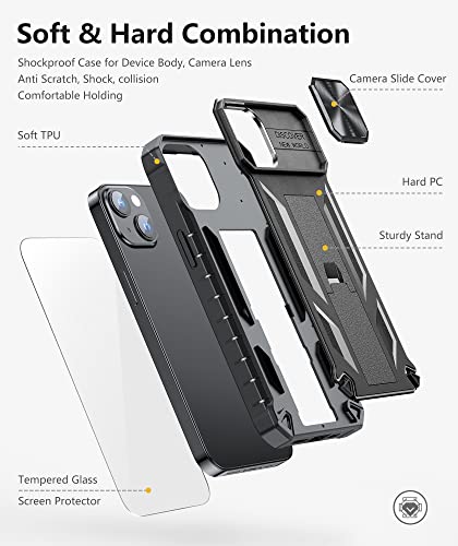 Soios For Iphone 13 Mini & 12 Mini Rugged Case: With Kickstand & Slide 13Mini 12Mini Protective Cell Phone Cover Military Grade Drop Protection Durable Tough Hard | Shockproof Textured Bumper- Black #TOP4