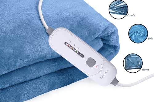 Electric Throw Heated Blanket - 50" X 60" Blue Fast Heating Blanket, 10 Heat Levels, 4 Hours Auto Shut-Off - Electric Blanket Throw Portable Heated Lap Pad - Machine Washable Heated Throw Gift… #TOP4