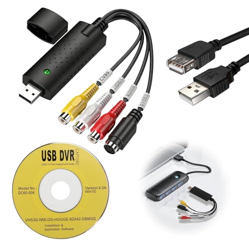 VHS to Digital Converter USB Video Capture Card Audio Video Grabber Converts RCA to USB Audio Video Converter Device with Scart/AV for Mini DV Hi8 DVD VCR to Digital Adaptor for Windows XP Vista