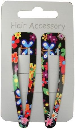 Sleepies hair clips -Bright floral print black click clack hair grip slides