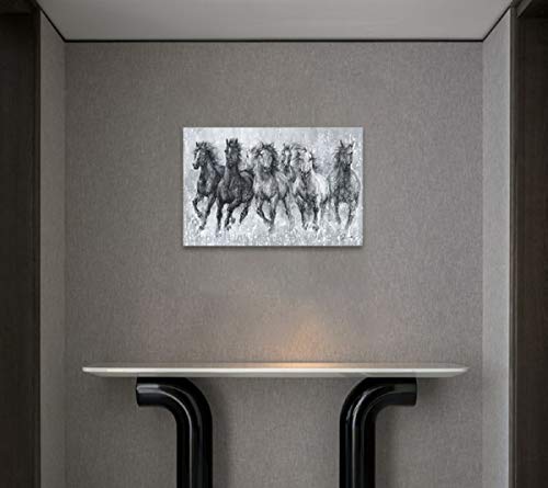 Ateliyishu Large Horses Picture Canvas Wall Art For Living Room Wall Decor Six Horses Running Painting Artwork 36"X24" Retro Abstract Gray Farmhouse Theme Animal Wall Decorations Stretched And Framed #TOP4