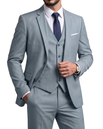 YND Men's 3 Piece Suit Set, Slim Fit COLOR Jacket Vest and Pants with Tie