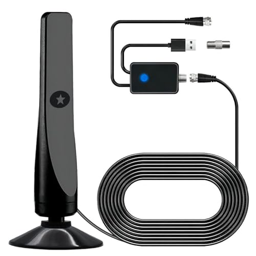 Antena de TV Interior, Antena de Televisión Digital Interior 2025 con Amplificador - 80 km de Alcance, Compatible con TDT 4K/1080P HDTV para Smart TV, Cable Coaxial 3M & Diseño Multidireccional