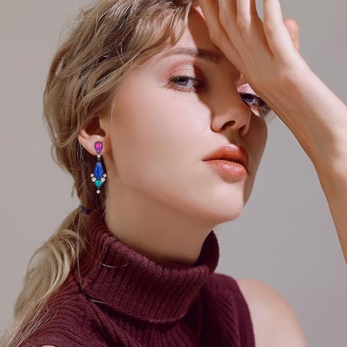 Teardrop Crystal Dangle Drop Earrings for Women Colorful Flower Chandelier Iridescence Cubic Zirconia Vintage Statement Wedding Earrings Mom Wife Prom3