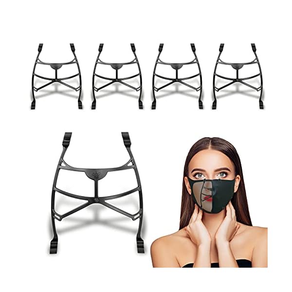 Awolf Face Mask Support Frame Black for Adult Insert Inner Mask Bracket New Upgrade Clip Design Protector Stand Nose Protection Lipstick Reusable Washable 5Pcs 5 Count (Pack of 1)
