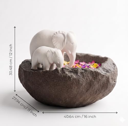 Image of eCraftIndia Elephant Statues Decorative Urli Bowl for Home Decor (Resin Black) | Urli Set for Decoration Floating Flowers Tea Light Candle Holder | Diwali Decoration Items