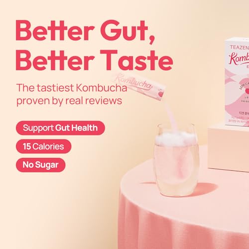 Image of TEAZEN Peach Kombucha Tea, Hydration Drink Mix, Sugar Free, Live Probiotics & Prebiotics, 30 Sticks, 5.29oz