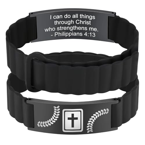 MEALGUET Baseball Gifts for Boys Son Coach Team Kids Player Silicone Baseball Bracelet Party Favors Religious Christian Cross Jewelry Gifts,I Can Do All Things Through Christ Bracelets by MEALGUET - Used condition - US$15.32