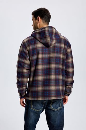 Image of TanBridge Men's Cotton Plaid Shirts Jacket Full Zip Fleece Flannel Sherpa Lined Hoodies Heavyweight Hoodies Jacket for Men