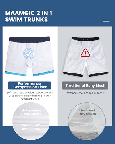 Image of maamgic Mens 5 Inch Stretch Swimming Shorts Compression Liner Swim Trunks Swimwear Bathing Suits Beach Wear Swim Suits