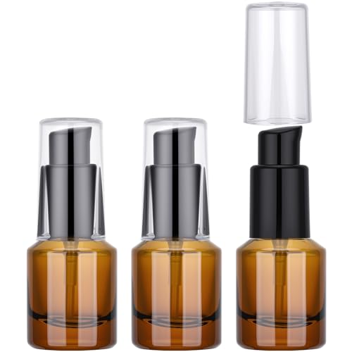 Image of Segbeauty 0.5oz Glass Refillable Travel Bottles, 3pcs Lotion Pump Bottle Dispenser, 15ml Amber Mini Travel Containers for Creams, Lotion Dispenser with Pump, Small Sample Bottle Liquid Container