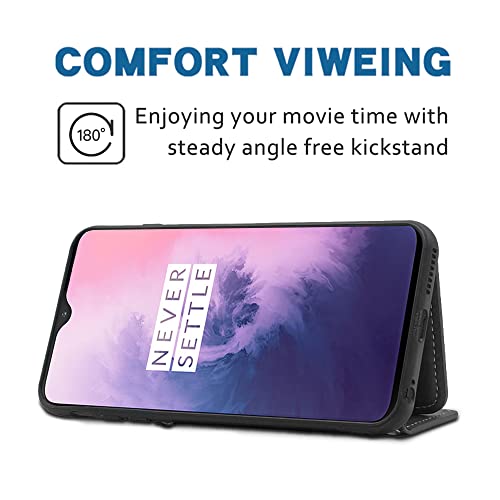 Image of Compatible with OnePlus 7 6T Wallet Cover with Crossbody Shoulder Strap and Stand Credit Card Holder Cell Phone Cover for OnePlus6T A6013 OnePlus7 GM1900 One Plus6T 1+ Plus7 1 Plus 1plus T6 Black
