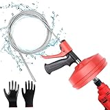 Drain Snake, AXRUNZE Sewer Snake Plumbing Drain Auger, Manual or Drill Powered 25 Feet Heavy Duty Flexible Drum Auger Power Unclog Spin Drain Cleaner Tool for Kitchen,Bathrom and Shower Sink, Gutter