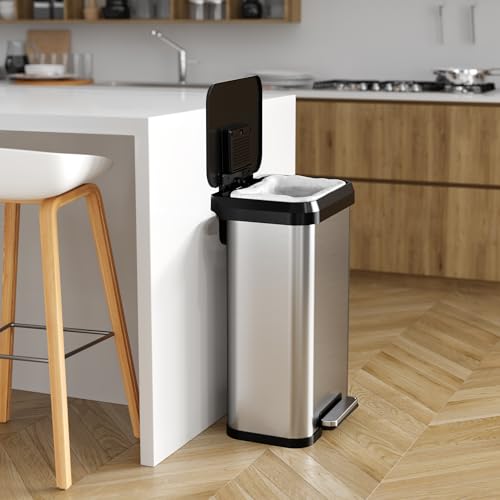 Image of iTouchless SoftStep EXP 13.2 Gallon Step Pedal Kitchen Trash Can with AbsorbX Odor Filter, Stainless Steel with Dent-Proof Plastic Lid, 50 Liter Garbage Bin for Home, Office, Business, Store