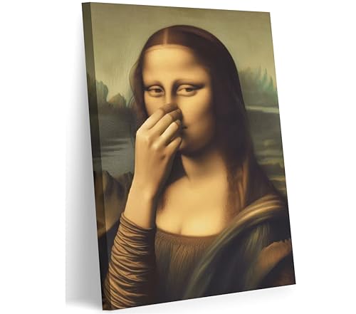 Funny Mona Lisa Bathroom Canvas Wall Art Pinching Nose Wall Decor Mona Lisa Classical Painting...