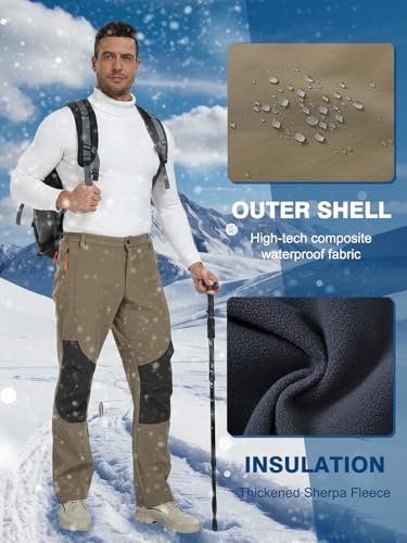 SPOSULEI Mens Ski Waterproof Insulated Pants Fleece Lined Softshell Snow Hiking Snowboard Outdoor Pants with Zipper Pockets - Image 7