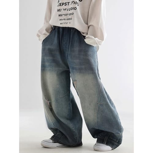 Baggy Jeans Kids Ripped Panel Stitch Loose Fit Wide Leg Jeans Hip Hop Streetwear Baggy Pants Boys Distressed with Holes4