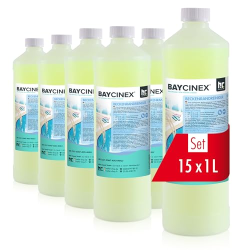 Höfer Chemie 15 x 1 L (15L) BAYCINEX® Nettoyant Ligne d'eau pour Piscine – Nettoyant Alcalin, Dissout Les Salissures Organiques et Graisses, Fabriqué en Allemagne