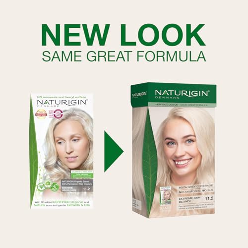 Image of Naturigin Permanent Hair Color, 11.2 Extreme Ash Blonde, Ammonia Free, 100% Gray Coverage, Nourishing Natural Formula, For All Hair Types, Long-Lasting, Vegan & Cruelty-Free, 1 Pack