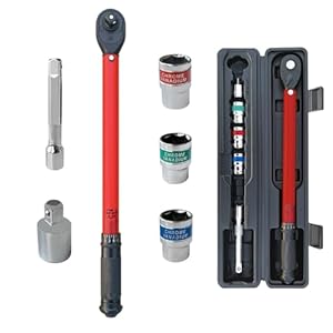 TINMAGI Llave DinamomÃ©trica 1/2» 20-230Nm, 6 Piezas con 125mm ExtensiÃ³n, Adaptador 1/2″-3/8″, 3 Llaves, Reversible de 72 Dientes para Cambio de NeumÃ¡ticos de Coche, Moto, Bicicleta