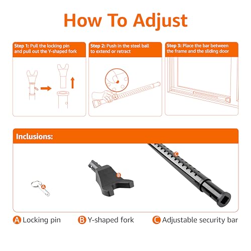 image for Amazon Basics Door Security Bar, 25-45 inch Adjustable, Security Door 