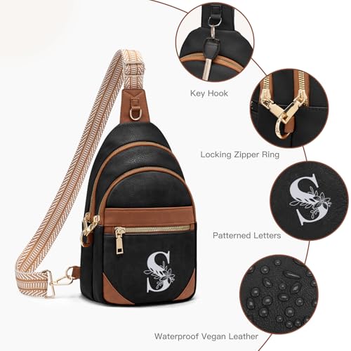 Viverte Anti Theft Sling Bag for Women Birthday Gifts Personalized Initial Crossbody Chest Bags RFID Travel Purses for Mom Wife (Black With Brown-S) by Viverte - Used condition - Image 5