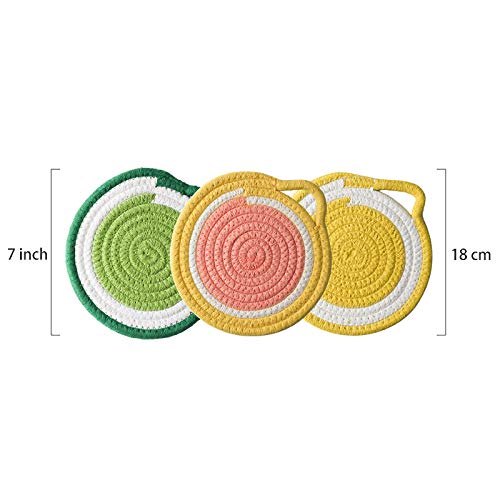 Kitchen Pot Holders Set Trivets Set, Cotton Thread Weave Hotpads For Cooking (Set Of 3) Stylish Coasters, Placemat, Thick Hot Pads, Hot Mats, Spoon Rest, Baking, Round Pad 7 Inches #TOP5