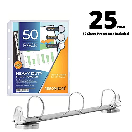 Magnetic 3 Ring Binder Locking Mechanism, 1" D Shaped Rings, 25 Pack- For Hanging 8.5" X 11" Size Sheets Of Paper, 50 Sheet Protectors Included #TOP1