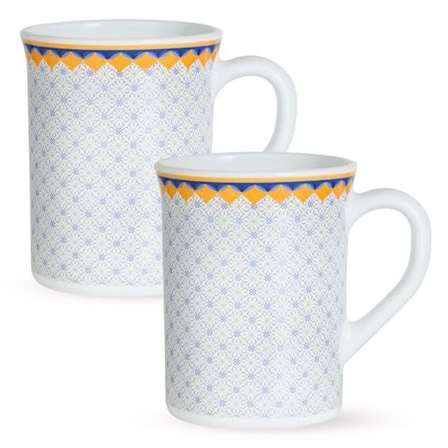 Image of Larah by BOROSIL 350ml x 2pc Opalware Kosmia Tea /Coffee Mug Set, Microwave & Dishwasher Safe Embossed Design Crockery Ideal for Daily Use & Gifting