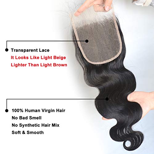 Luwigs Transparent Lace 5X5 Lace Closure 16 Inch Human Hair Body Wave With Baby Hair Bleached Knots Hairpieces #TOP2