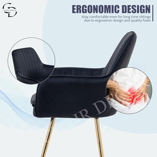 Image of Velvet Accent Chair with Matching Pouffe & Floral Cushion | Modern Upholstered Armchair with Gold Metal Legs | Lounge Chair for Living Room, Bedroom, Office, Guest Room (Black)