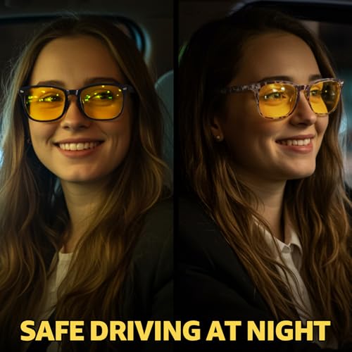 Myiaur 2 Pack Night Vision Glasses for Women,Night Glasses for Driving with Yellow Lens Anti Glare Polarized UV400 Protection2