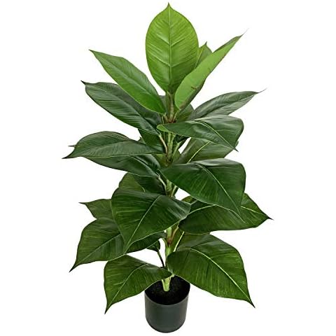 BESAMENATURE 30 Inch Little Artificial Rubber Tree Plant - Fake Ficus Tree- Faux Tropical Tree Used for Home Office Decoration, Green Cover