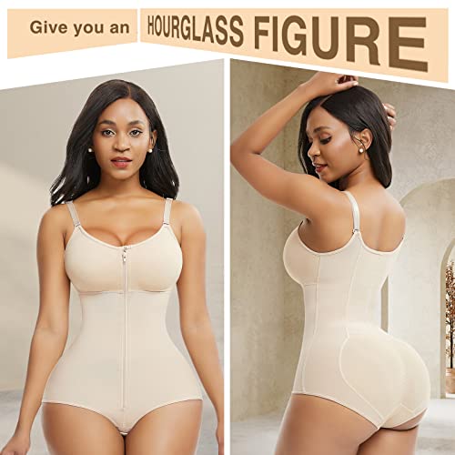 Feelingirl Plus Shapewear Bodysuit Women Body Shaper Waist Trainer Adjustable Hook Zipper Beige 3Xl #TOP1